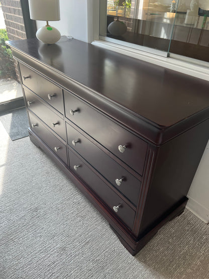 Long Dark Wood 6 Drawer Dresser