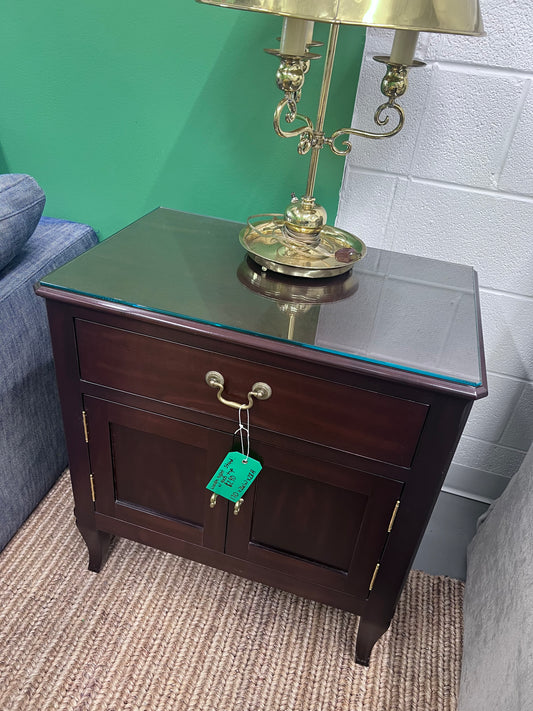 Wood Glass Top Cabinet Side Table