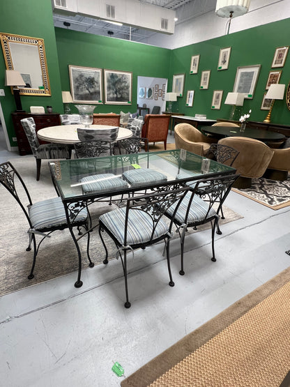 Wrought Iron Glass Top Table With Six Chairs