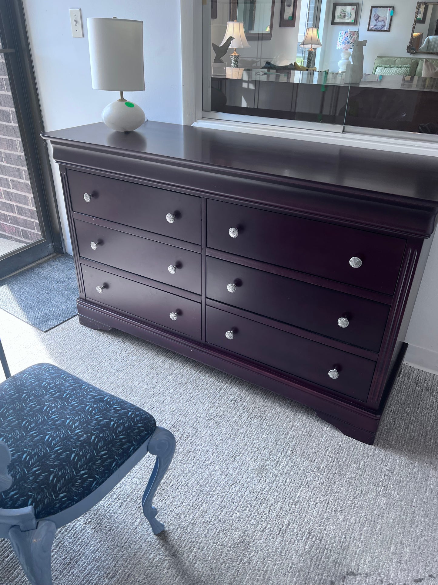 Long Dark Wood 6 Drawer Dresser