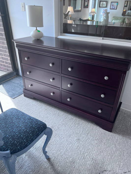 Long Dark Wood 6 Drawer Dresser