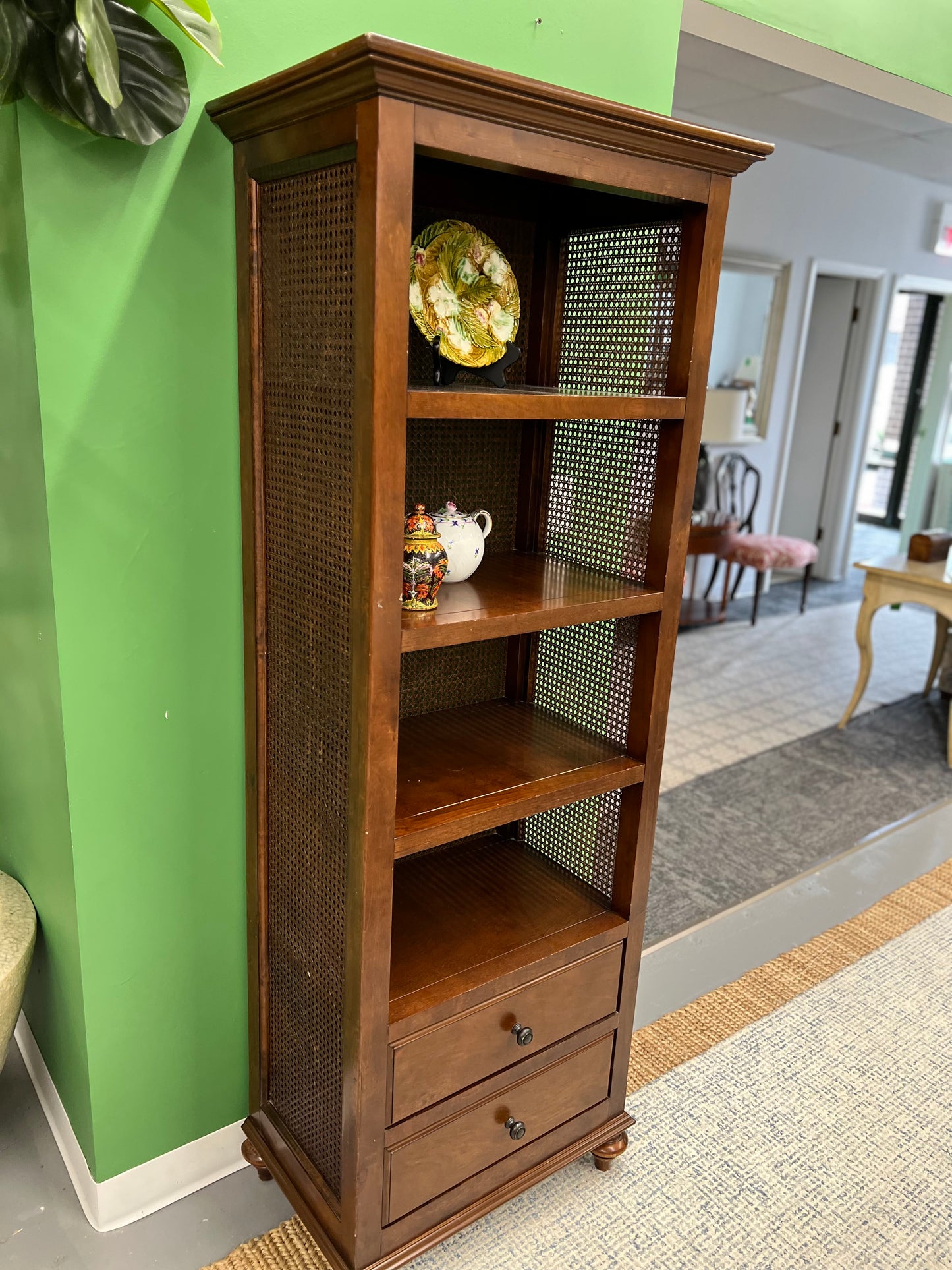 Tall Book Shelf With Cane Sides