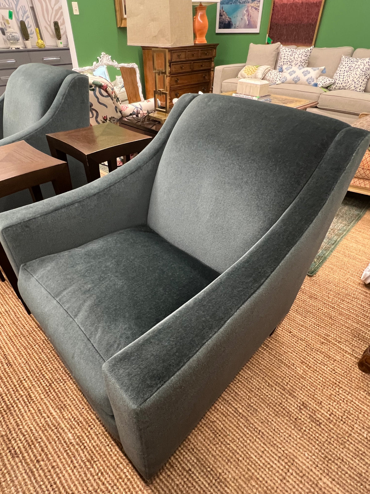 Dark Green Mohair Club Chair