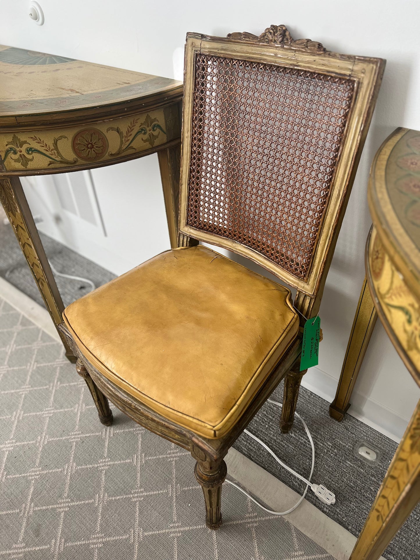 Louis XVI Cane Back Occasional Chair With Leather Seat