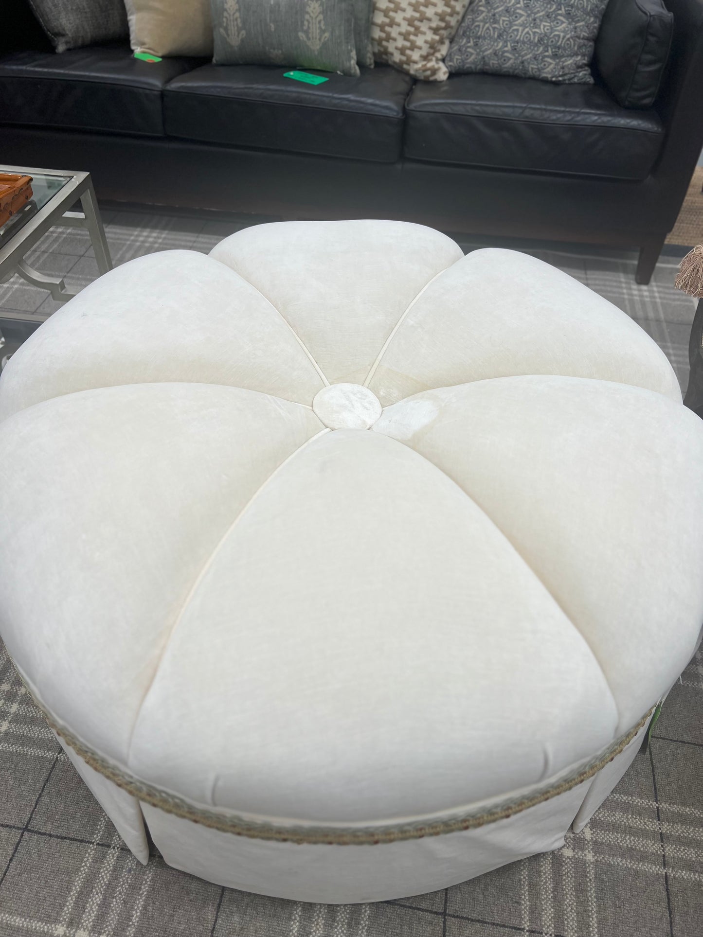 White Velvet Round Ottoman