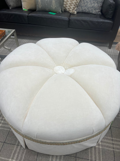 White Velvet Round Ottoman