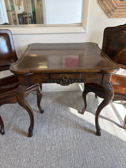 Baker Game Table With Four Leather Chairs