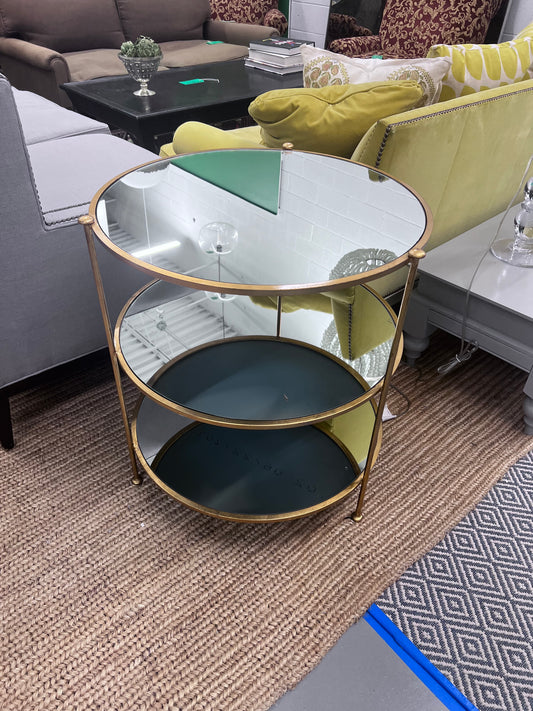 Worlds Away 3 Tier Gold Leaf Side Table With Mirrored Shelves