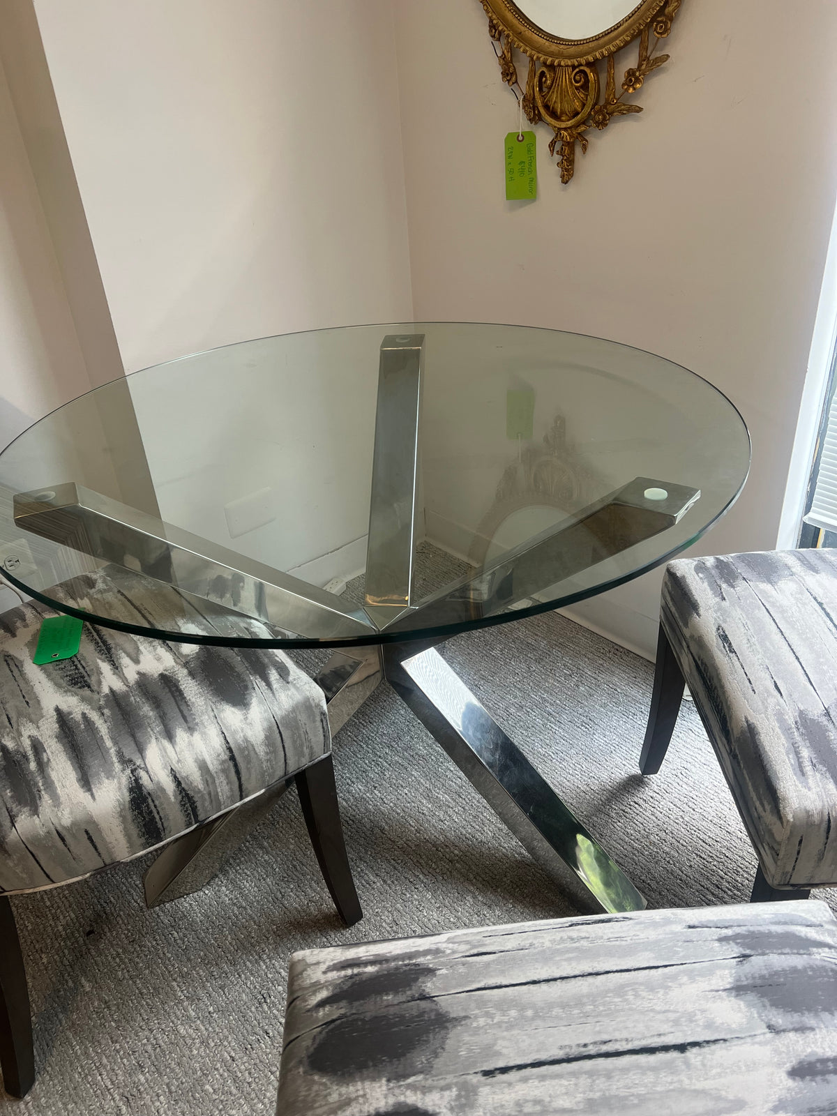 Glass Top Round Table With Polished Chrome Base