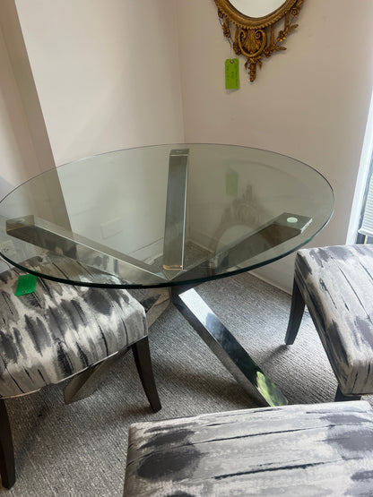 Glass Top Round Table With Polished Chrome Base