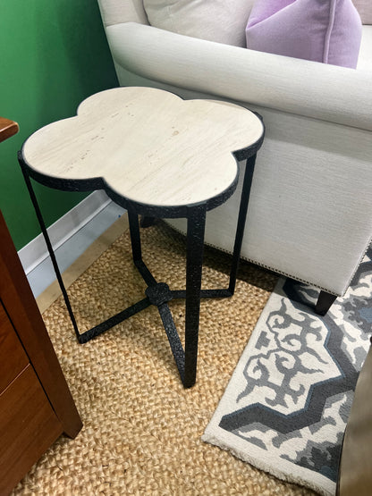 Travertine And Wrought IronClover Shaped Side Table