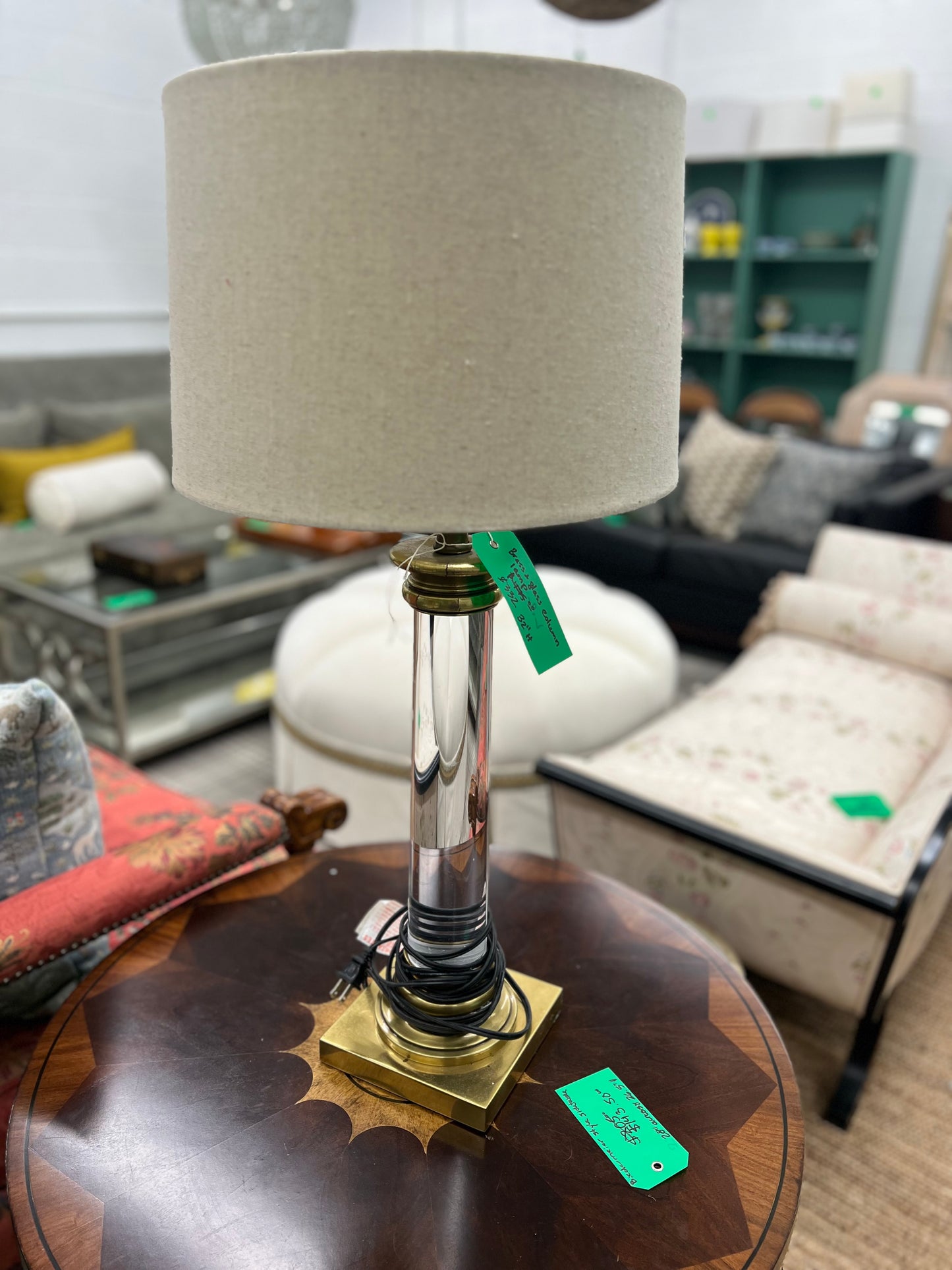 Brass And Glass Column Lamp