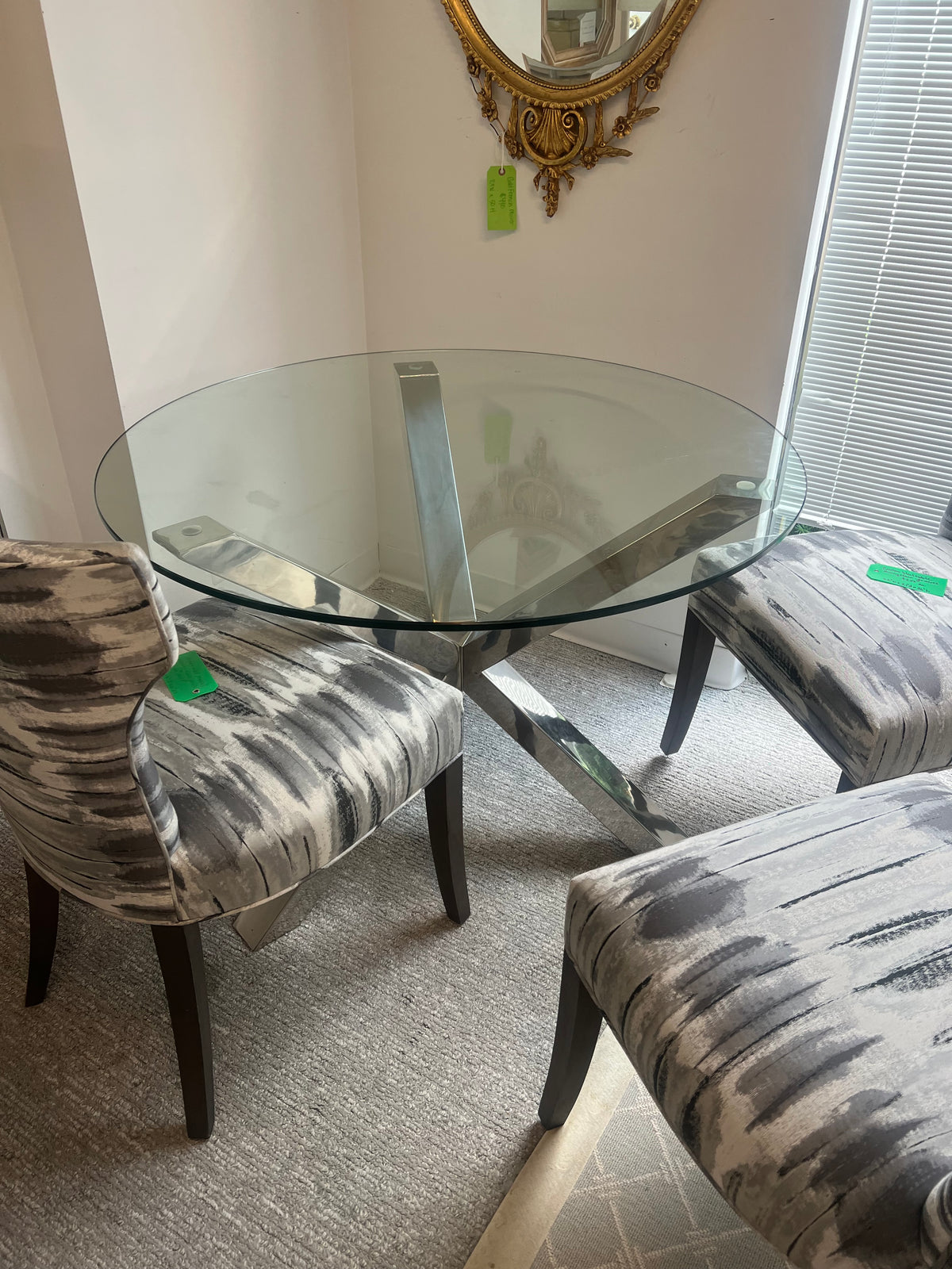 Glass Top Round Table With Polished Chrome Base