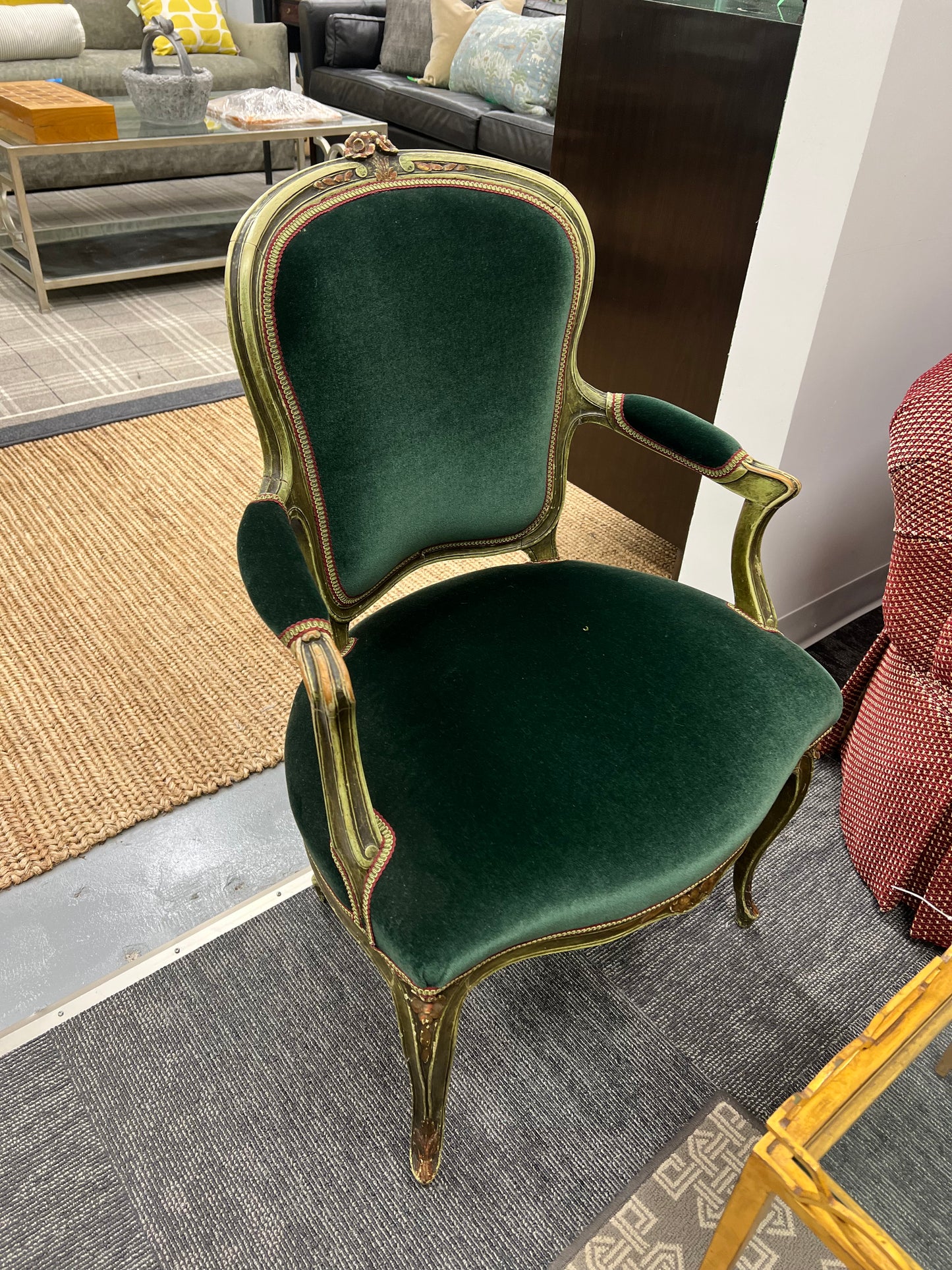 Louis XVI Style Giltwood Armchair In Green Mohair