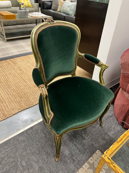 Louis XVI Style Giltwood Armchair In Green Mohair