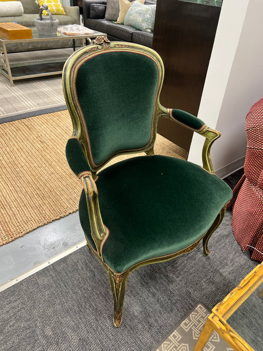 Louis XVI Style Giltwood Armchair In Green Mohair