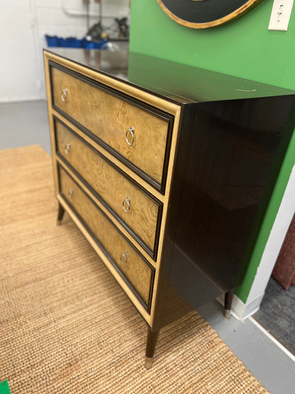 Three Drawer Burled Wood Dresser
