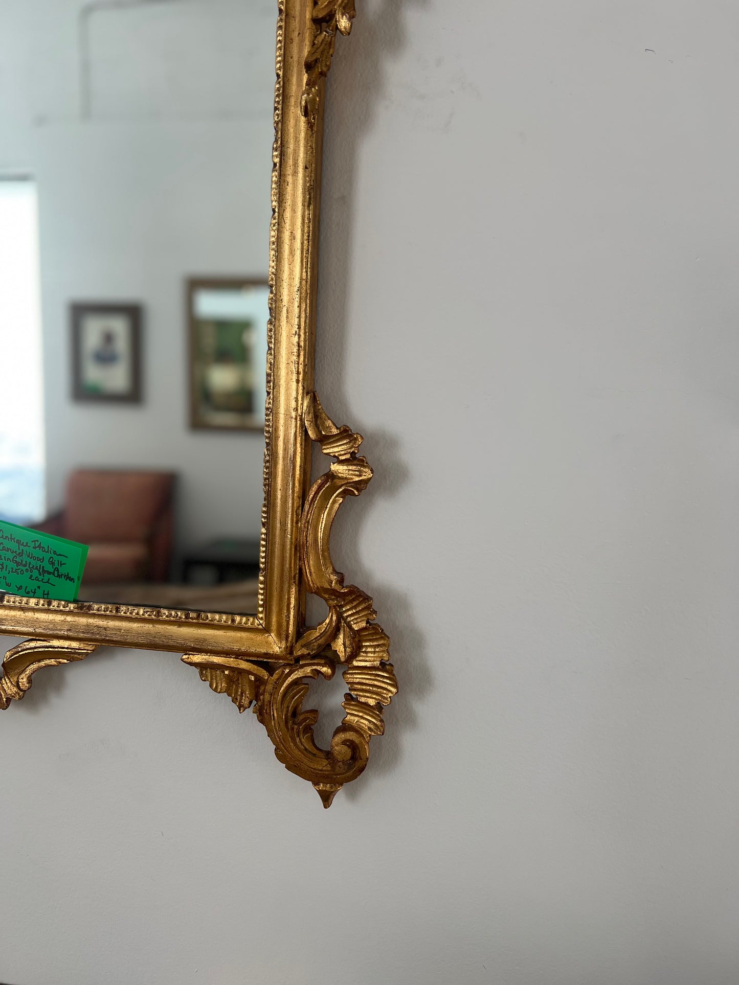 Antique Italian Hand Carved Wood Gilt Mirror In Gold Leaf