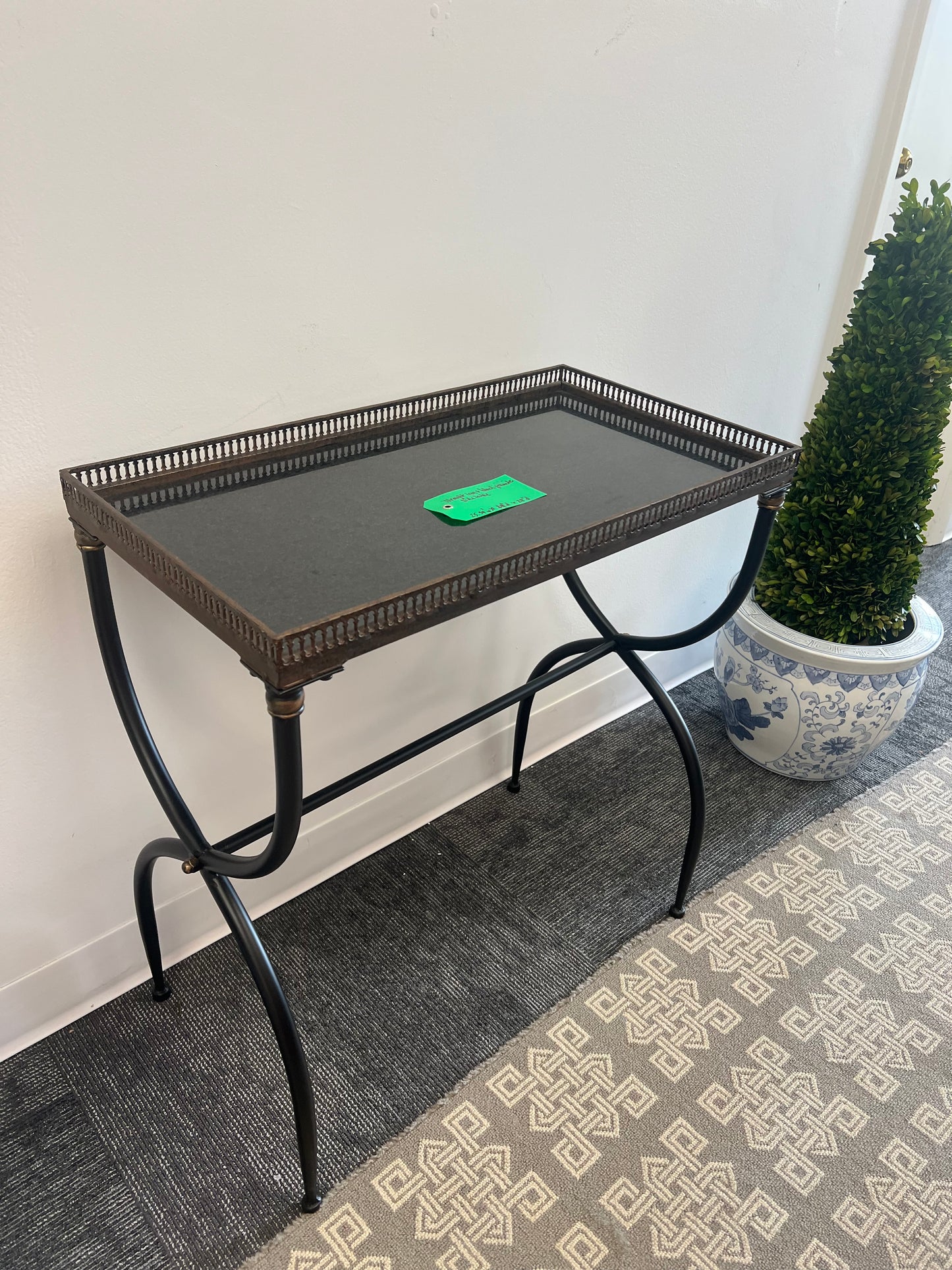 Wrought Iron black Granite Side Table