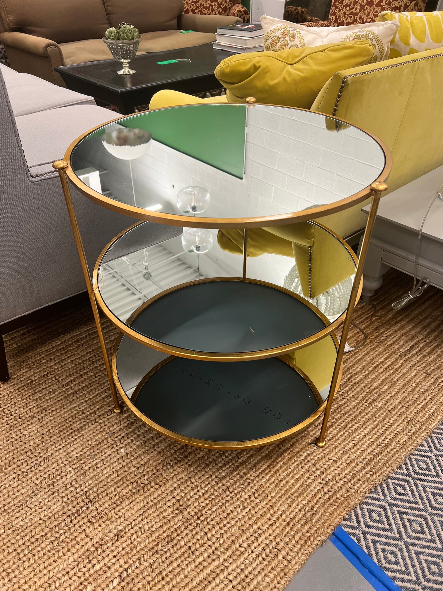 Worlds Away 3 Tier Gold Leaf Side Table With Mirrored Shelves