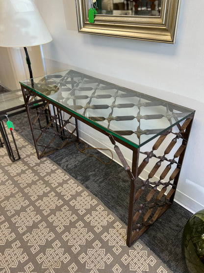 Iron And Glass Top Console