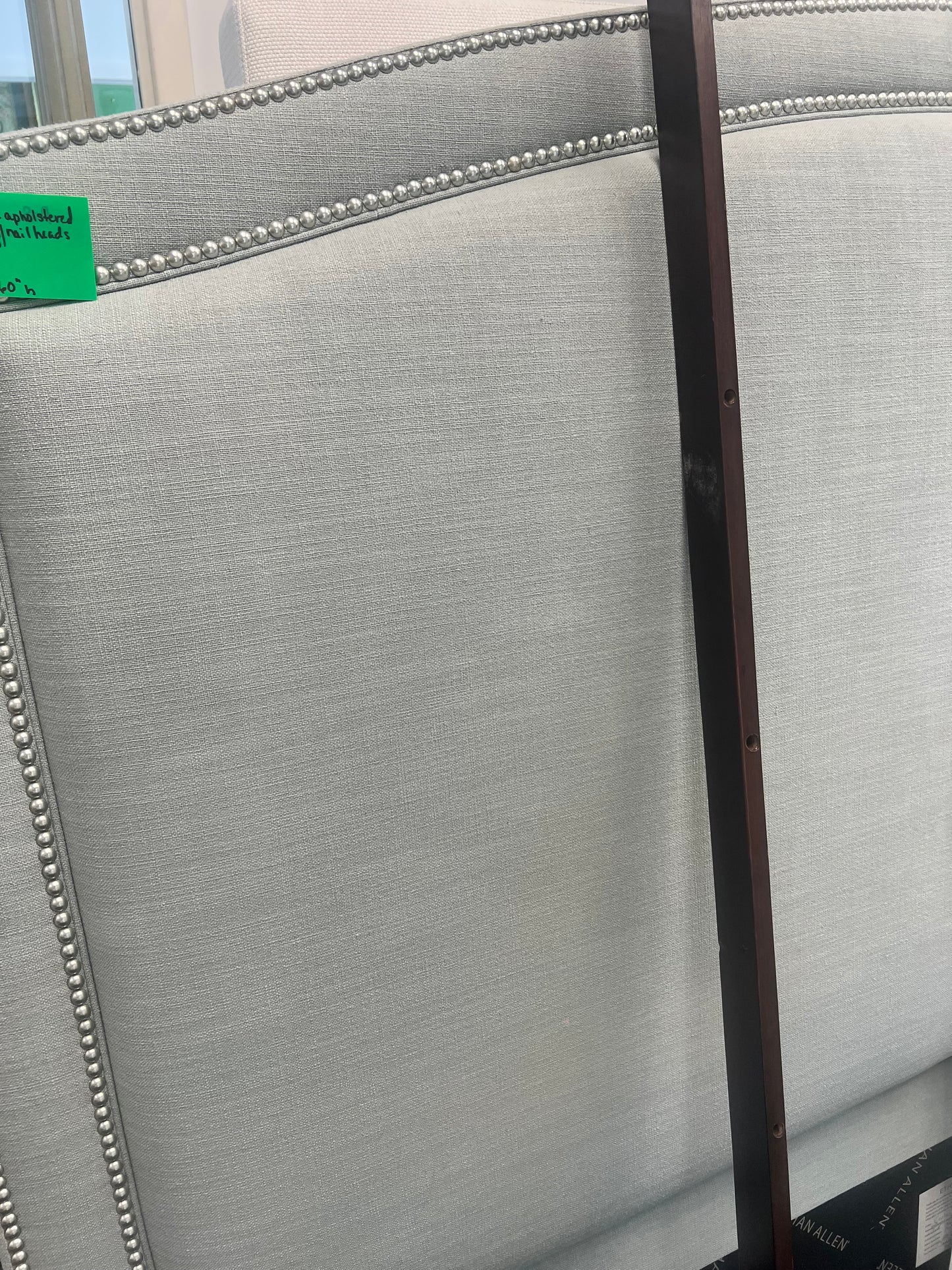 Ethan Allen Blueish/Gray King Bed With Nail Head