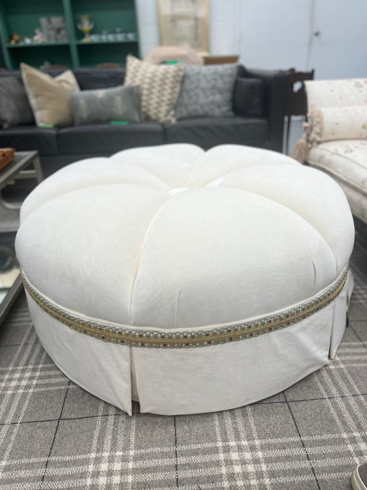 White Velvet Round Ottoman