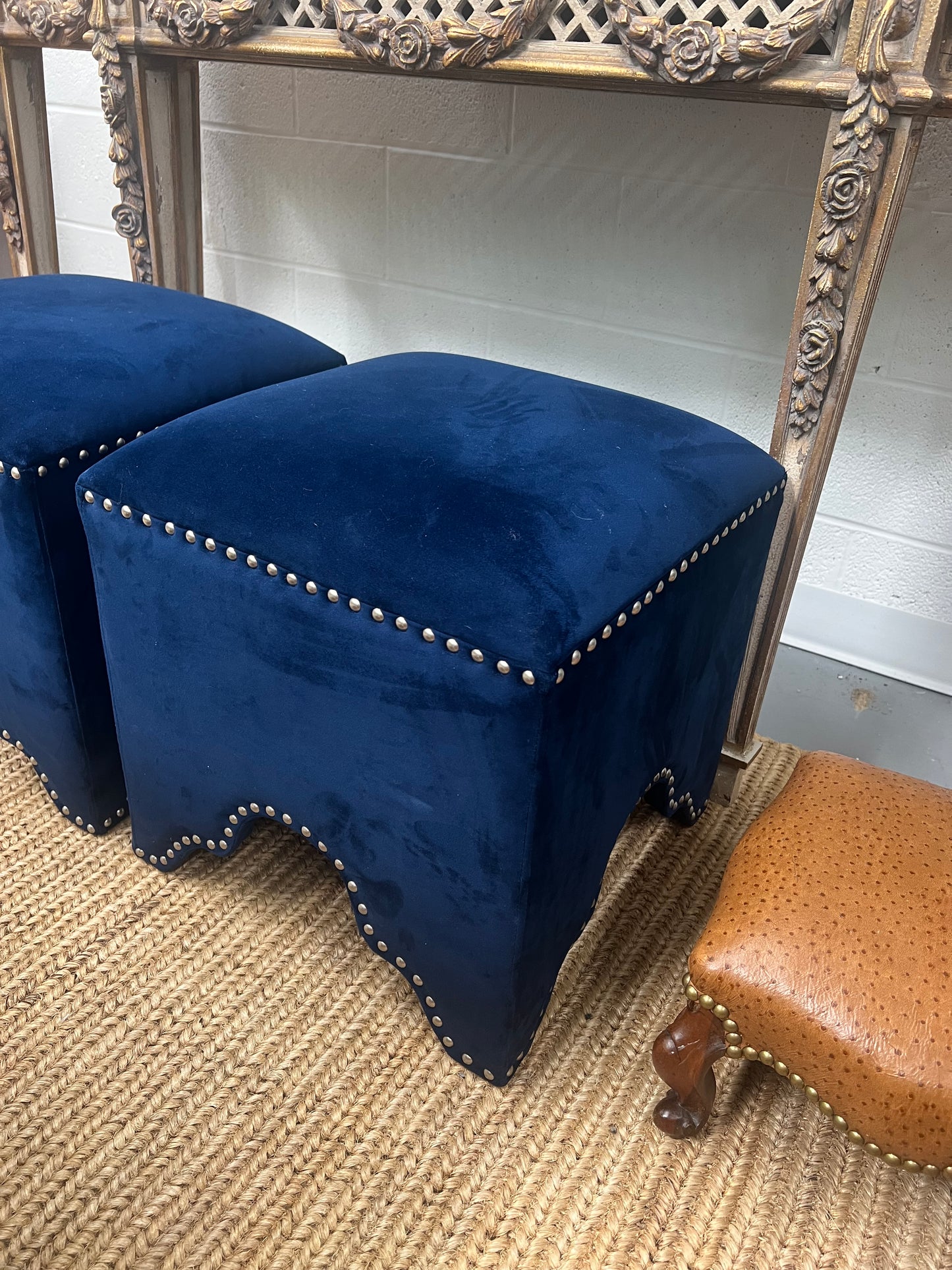 Cobalt Velvet Stool