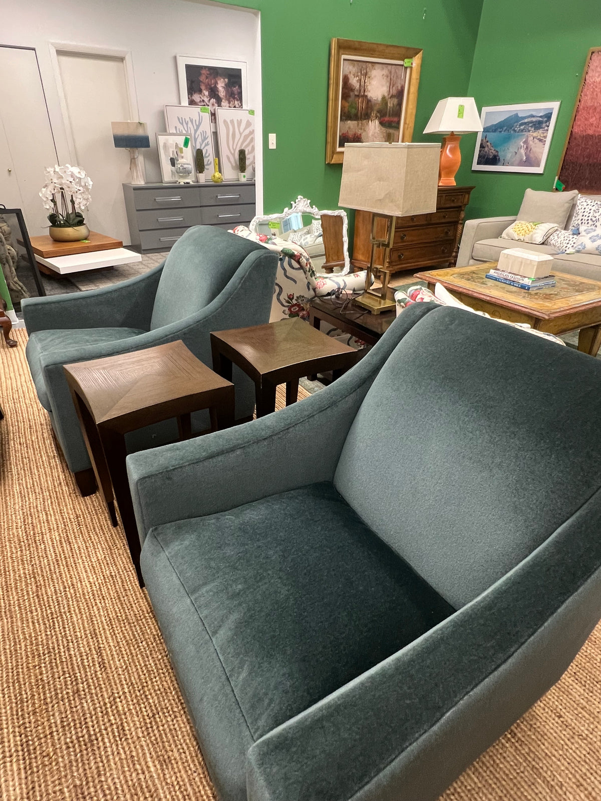 Dark Green Mohair Club Chair