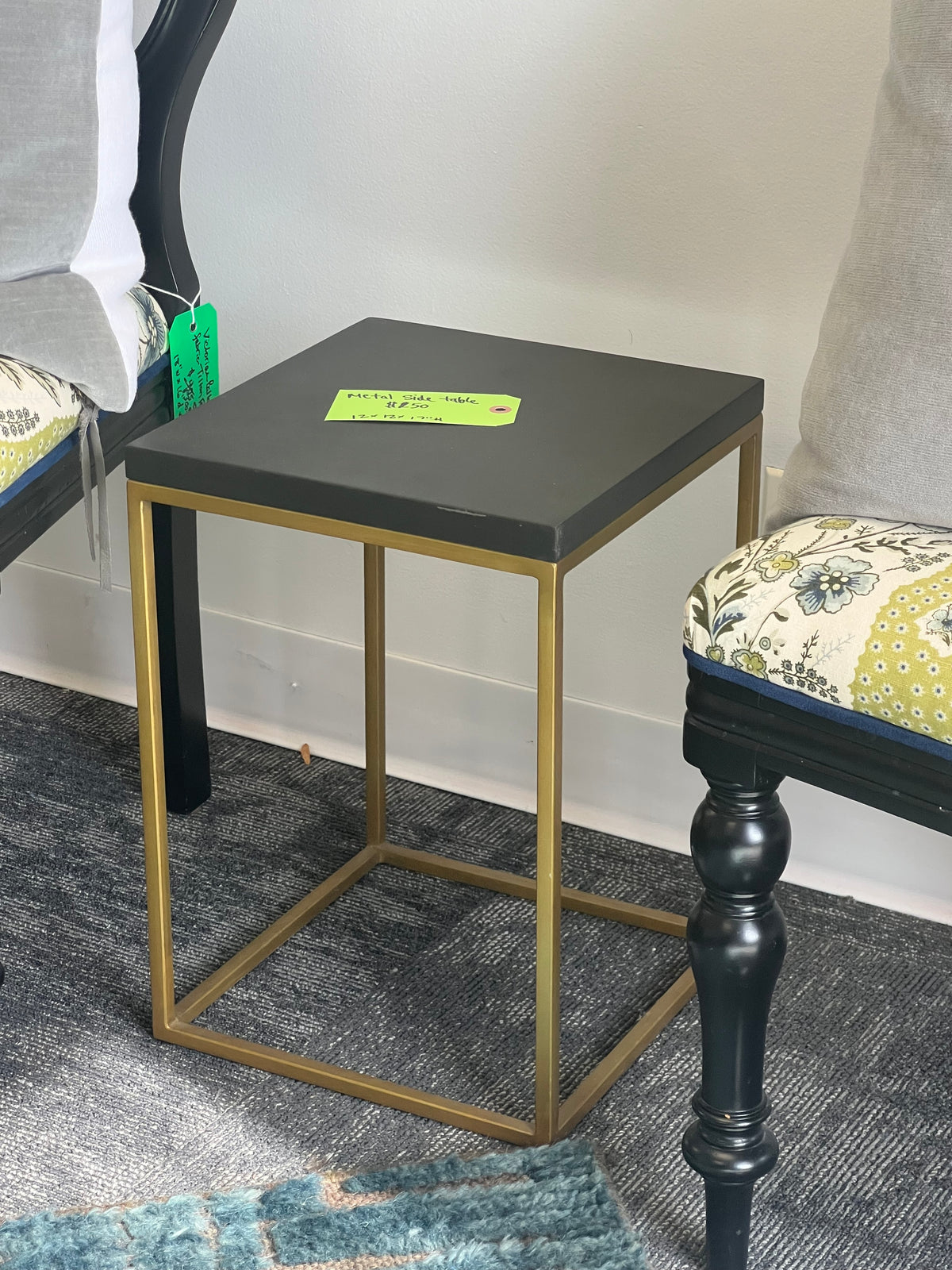 Slate Top Small Side Table With Brass Frame