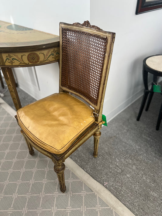 Louis XVI Cane Back Occasional Chair With Leather Seat