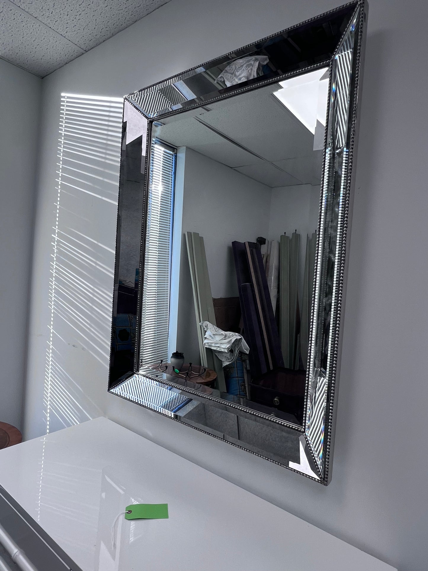 Antique Beveled Beaded Frame Wall Mirror