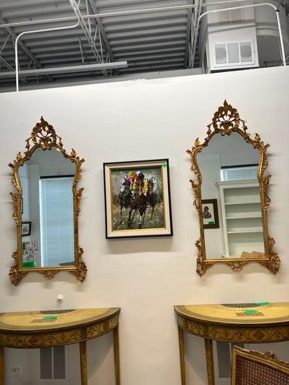 Antique Italian Hand Carved Wood Gilt Mirror In Gold Leaf