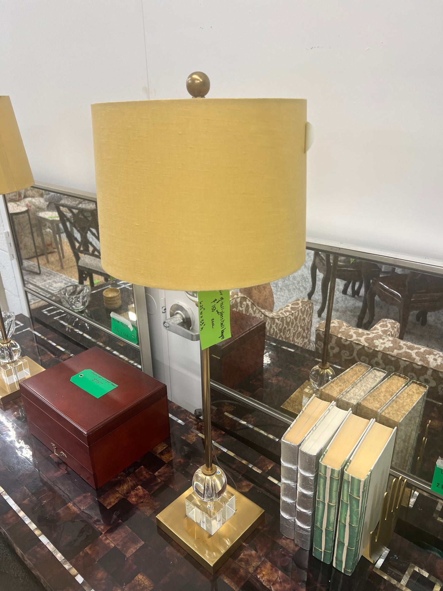 Brass And Glass Buffet Lamp