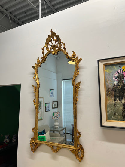 Antique Italian Hand Carved Wood Gilt Mirror In Gold Leaf