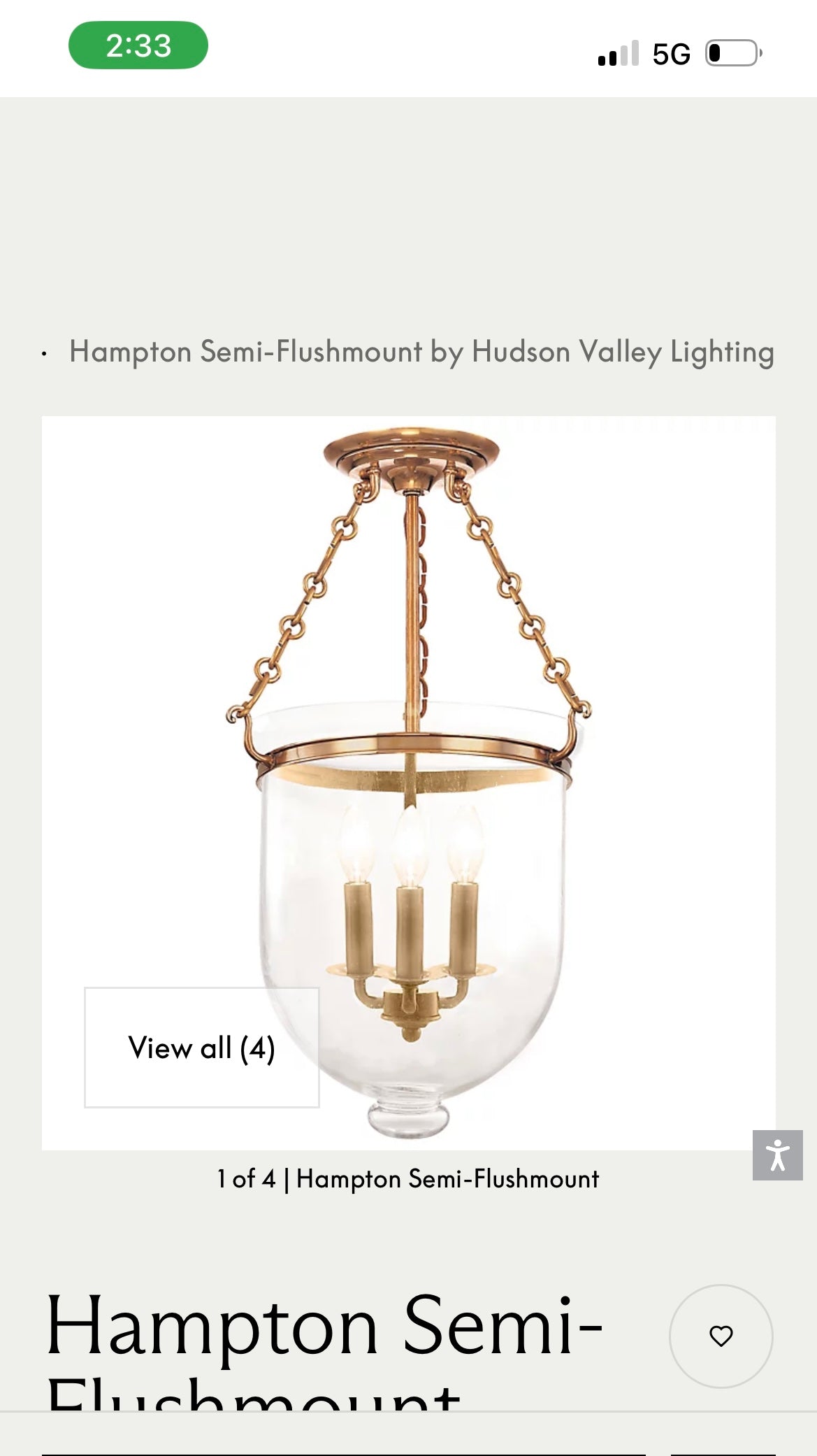 Hudson Valley Lighting Group Hampton Semi Flushmount In Aged Brass