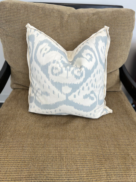 Large Light Blue And Cream Ikat Quadrille Pillow