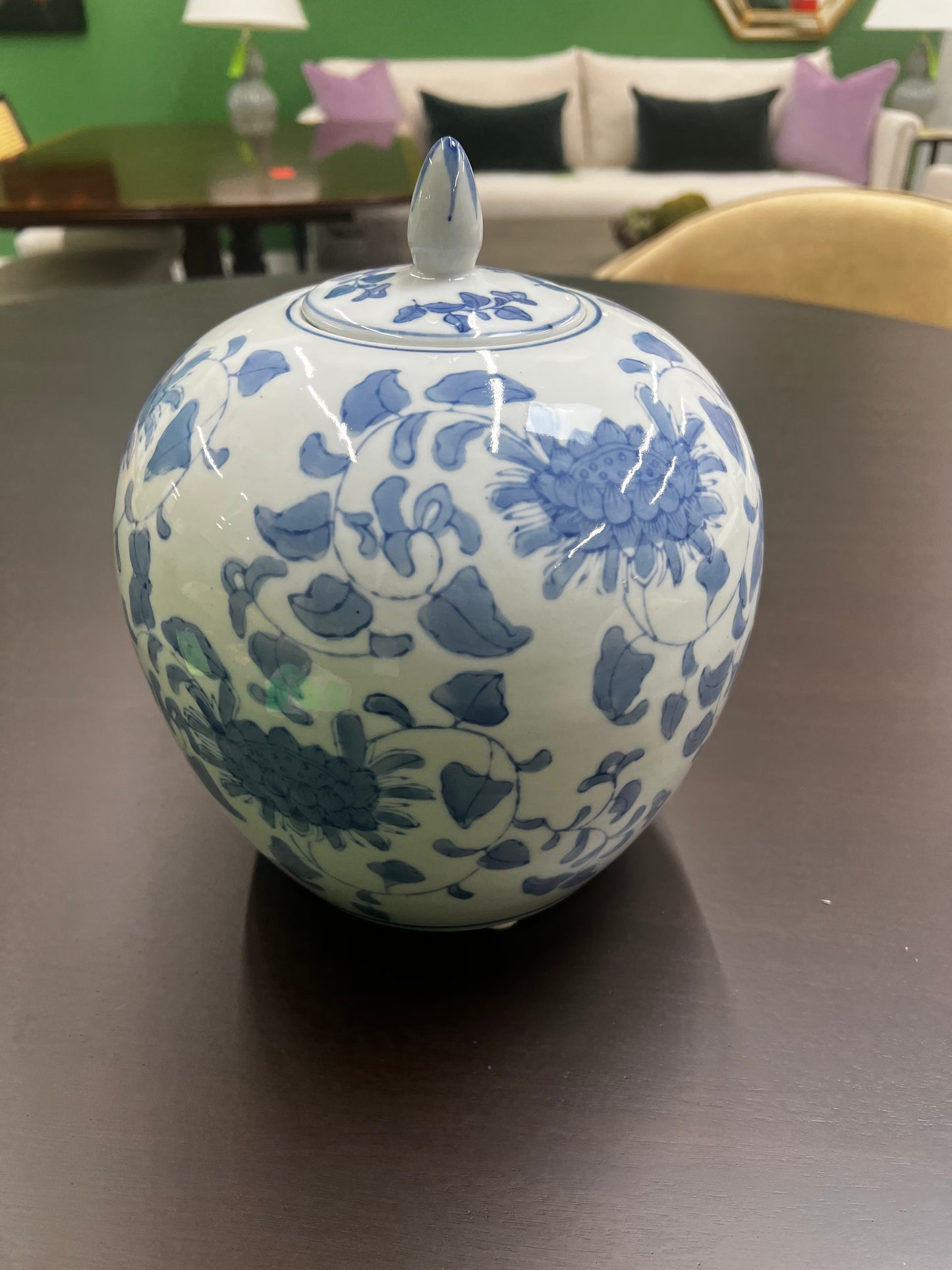 Chinese Blue White Porcelain Chrysanthemum Ginger Jar Mantle Urn