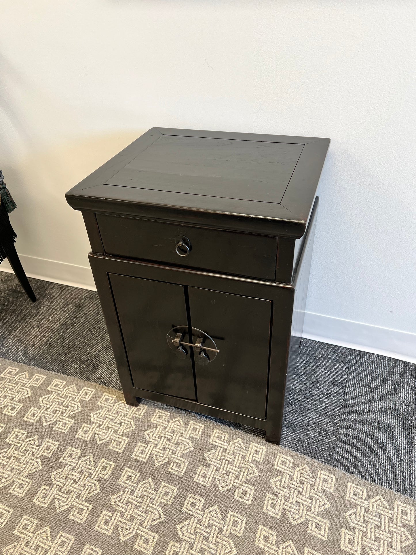 Black Lacquered Asian Influenced Side Table