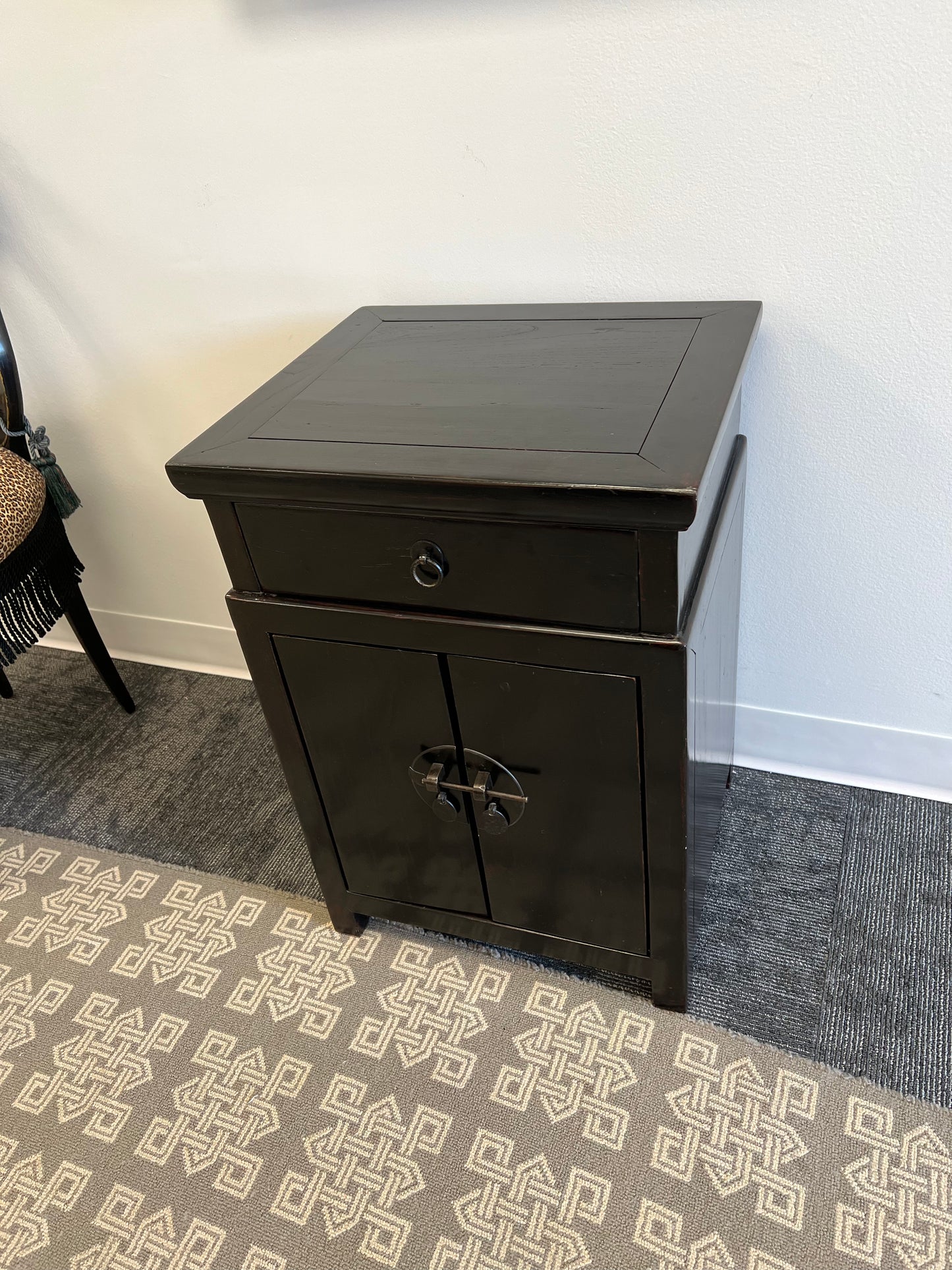 Black Lacquered Asian Influenced Side Table