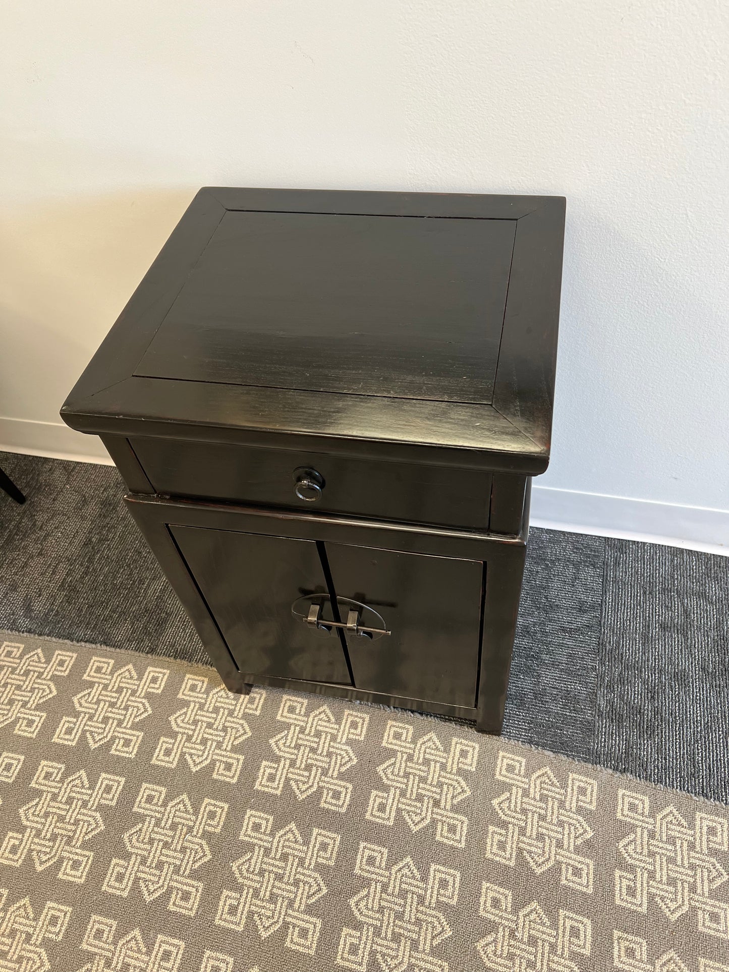 Black Lacquered Asian Influenced Side Table