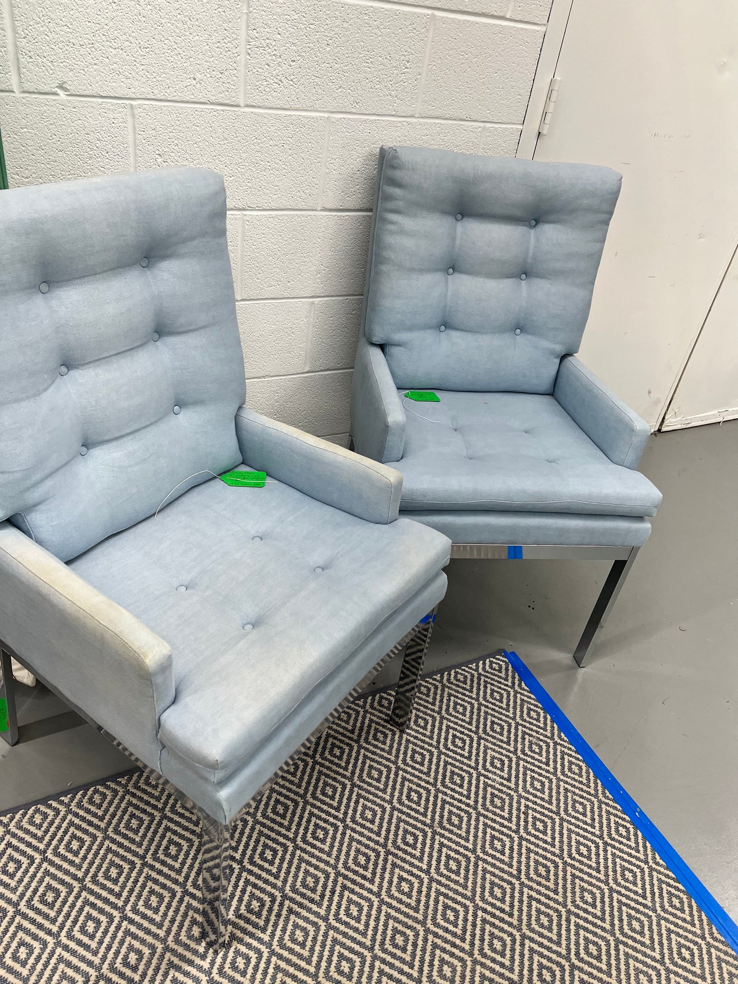 Chrome Base Powder Blue Upholstered Seats