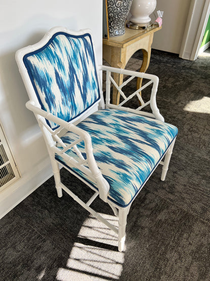 White Lacquered Bamboo Style Chair with Kravet Fabric