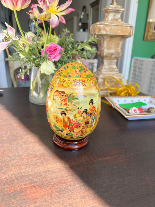 Large Oriental Ceramic Decorative Egg