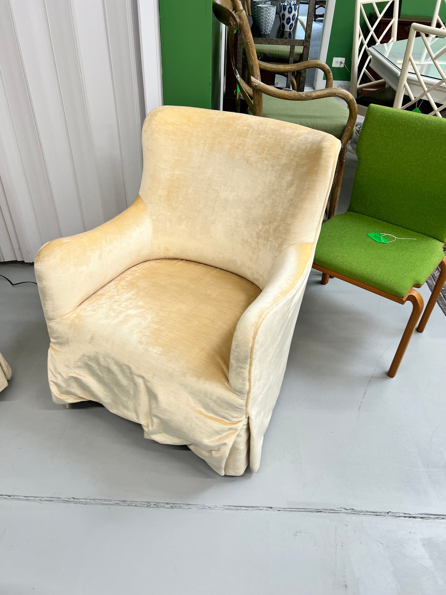 Light Yellow Velvet Club Chairs