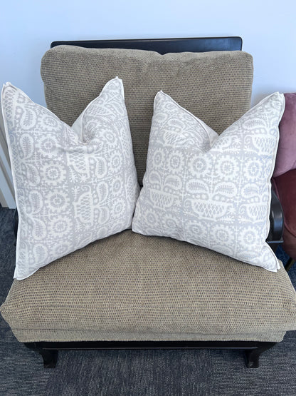 Cream And Light Blue Large Quadrille Pillow