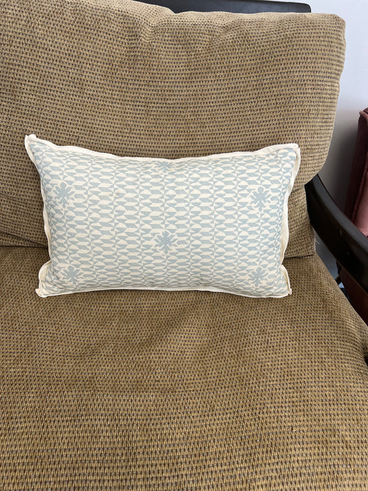 Rectangular Light Blue And Cream Quadrille Pillow